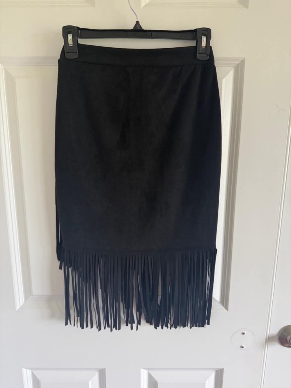 NWT Vocal Black Fringe Faux Suede Pencil Skirt with Stud Detail - Picture 8 of 9